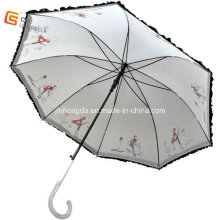 Black Electro Metal Frame Lace Straight Umbrella (YS-1004A)